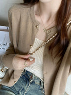 Solid Color Knitted for Women Cardigan Korean Single Breasted Long Sleeve Jumper Woman Round Neck All Match Cardigans Outwear
