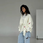 Zekye Cross-border Dachshund Embroidered Sweater Coat For Women Super Loose Soft Lazy Fashionable Knitted Cardigan Outerwear