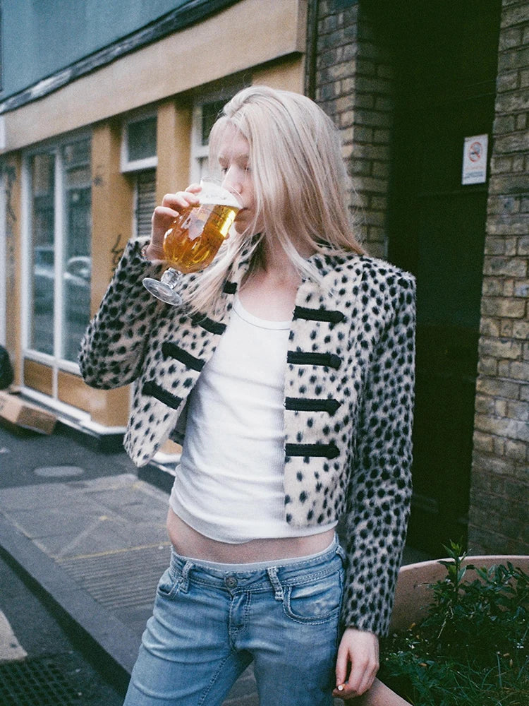 Vintage Leopard Cropped Coat Statement Trendy Faux Fur Spotted Jacket Autumn Casual Chic Fashion Women Street Outfits