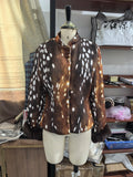 Vintage Faux Fur Cropped Jacket Women Deer Spot Print Stand Collar Dark Fur Cuff Button Up Short Coat Winter Street Outerwear