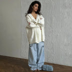 Zekye Cross-border Dachshund Embroidered Sweater Coat For Women Super Loose Soft Lazy Fashionable Knitted Cardigan Outerwear