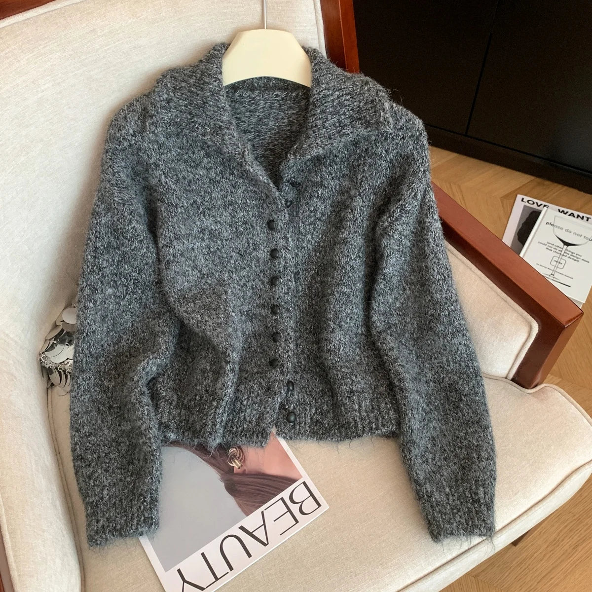 Women's Turtleneck Cardigan Sweater Y2k Vintage 2000s Jumper Knitwear Long Sleeves Korean Soft Cozy Sweater Autumn Winter 2025