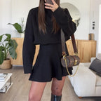 Two Pieces Sport Clothing Sets Women Fashion Long Sleeve Turtleneck Tops and Mini Skirts Suits