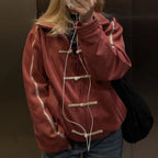 Women's Chinese Frog Button-down Loose Fit Jacket Y2k Vintage Zip Up Sweatshirt Funnel Neck Bomber Jacket Preppy Streetwear
