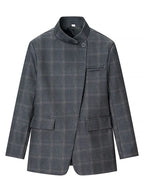 HH Women Fashion Plaid Blazer Coat Stand Collar Long Sleeve Jacket 2026 Spring Trend Casual Office Lady Chic Outerwear