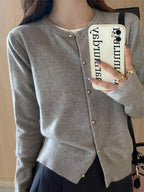 Solid Color Knitted for Women Cardigan Korean Single Breasted Long Sleeve Jumper Woman Round Neck All Match Cardigans Outwear