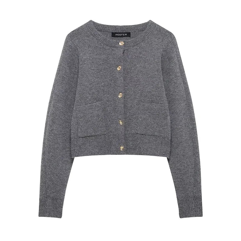 HH Women Skirt Suit Fashion O-Neck Knitted Long Sleeve Single Breasted Pocket Cardigan+Elastic Waist Slim Mini Skirt 3 Color
