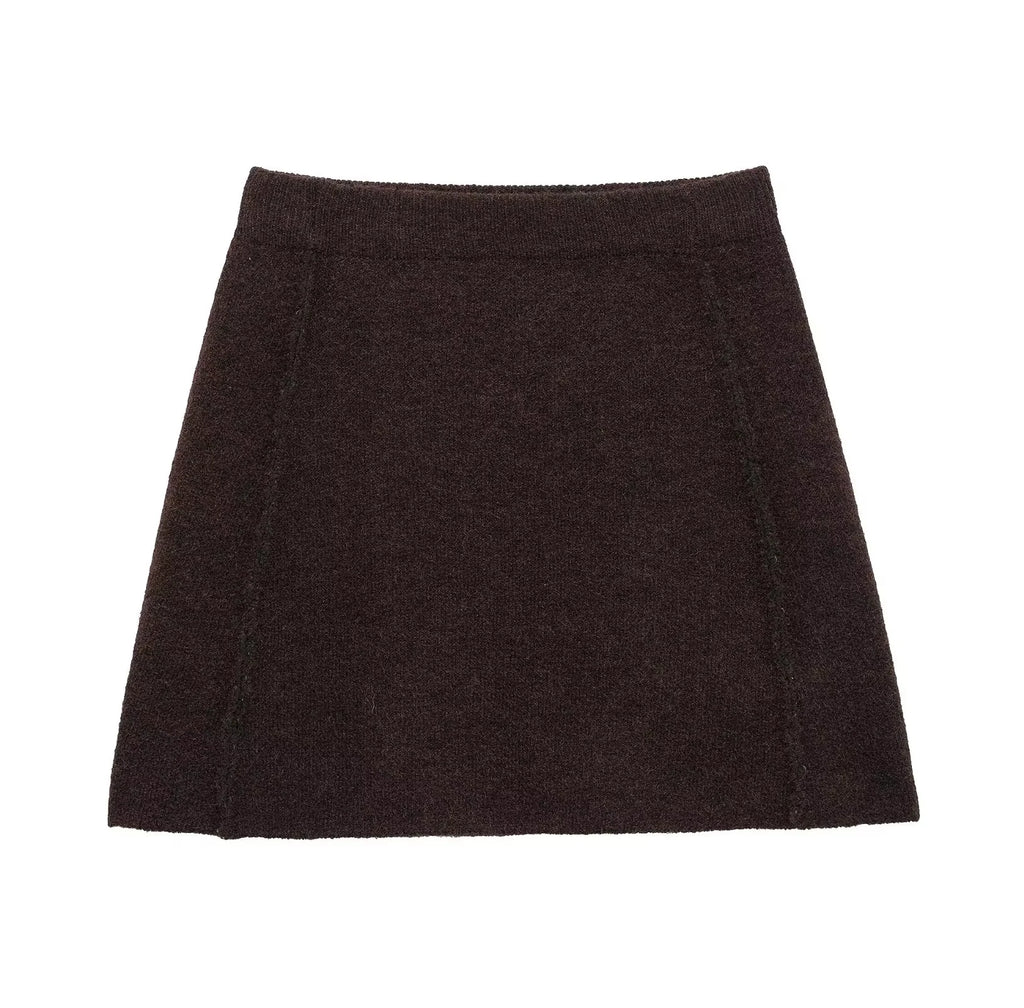 HH Women Skirt Suit Fashion O-Neck Knitted Long Sleeve Single Breasted Pocket Cardigan+Elastic Waist Slim Mini Skirt 3 Color