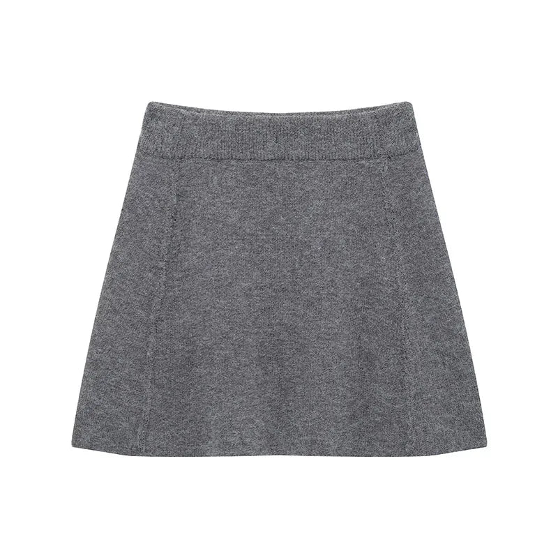 HH Women Skirt Suit Fashion O-Neck Knitted Long Sleeve Single Breasted Pocket Cardigan+Elastic Waist Slim Mini Skirt 3 Color