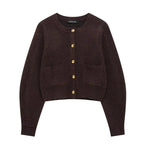 HH Women Skirt Suit Fashion O-Neck Knitted Long Sleeve Single Breasted Pocket Cardigan+Elastic Waist Slim Mini Skirt 3 Color