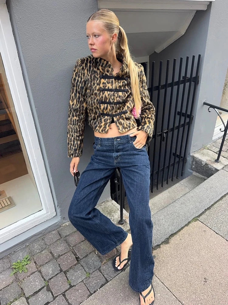 Vintage Leopard Cropped Coat Statement Trendy Faux Fur Spotted Jacket Autumn Casual Chic Fashion Women Street Outfits