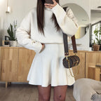 Two Pieces Sport Clothing Sets Women Fashion Long Sleeve Turtleneck Tops and Mini Skirts Suits