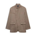 HH Women Fashion Plaid Blazer Coat Stand Collar Long Sleeve Jacket 2026 Spring Trend Casual Office Lady Chic Outerwear