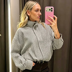 HXAO Plaid Bomber Jacket Women's Jacket Spring Autumn 2026 Crop Oversized Long Sleeve Top Casual Zipper Outerwear Outdoor Coats