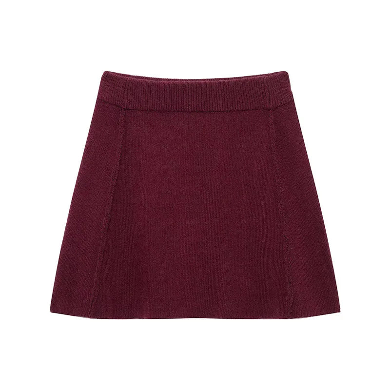 HH Women Skirt Suit Fashion O-Neck Knitted Long Sleeve Single Breasted Pocket Cardigan+Elastic Waist Slim Mini Skirt 3 Color