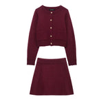 HH Women Skirt Suit Fashion O-Neck Knitted Long Sleeve Single Breasted Pocket Cardigan+Elastic Waist Slim Mini Skirt 3 Color