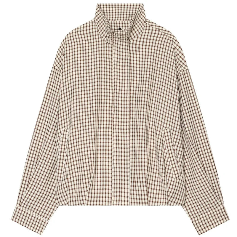 HXAO Plaid Bomber Jacket Women's Jacket Spring Autumn 2026 Crop Oversized Long Sleeve Top Casual Zipper Outerwear Outdoor Coats