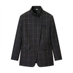HH Women Fashion Plaid Blazer Coat Stand Collar Long Sleeve Jacket 2026 Spring Trend Casual Office Lady Chic Outerwear